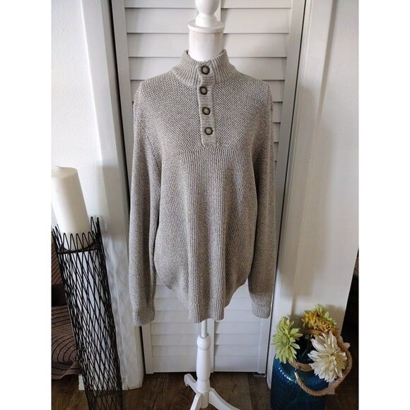 G.H. Bass & Co. Mens Size L‎ Grey Canyon 4 Button Mockneck Sweater Sherpa Collar - Picture 1 of 9